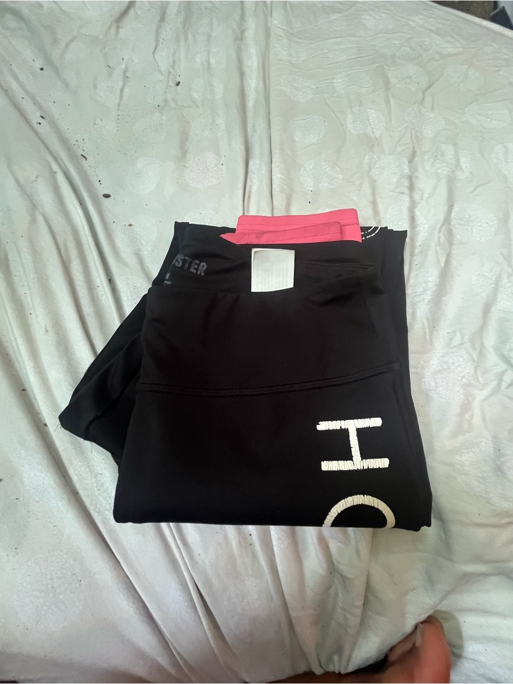 Hollister Kids Black Leggings with Pink Waistband Accent